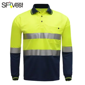 SFVest Høj synlighed sikkerhed arbejde polo t-shirt, svedtransporterende Stof opvarmet lyse sølv reflekterende t-shirt, polo shirt