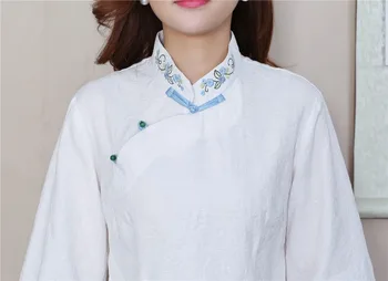 Shanghai Historie kinesiske Top kvindens Blanding Linned cheongsam Shirt Kinesisk Stil Øverste Kinesiske Bluse For Kvinder 3 Farve