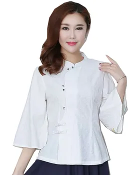 Shanghai Historie kinesiske Top kvindens Blanding Linned cheongsam Shirt Kinesisk Stil Øverste Kinesiske Bluse For Kvinder 3 Farve