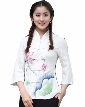 Shanghai Historie Traditionel Kinesisk Øverste Blomst Trykt Cheongsam Toppe Armbånd Ærmer Shirt til Kvinder Kinesiske Blouse Farve 3