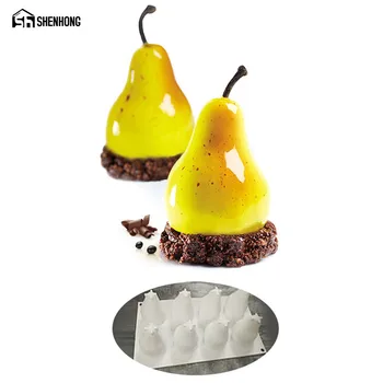 SHENHONG Pære Mousse Mould Kunst Kage form for Dessert Bagning Silikone 3D Silikonowe Moule Chokolade Pan Kager