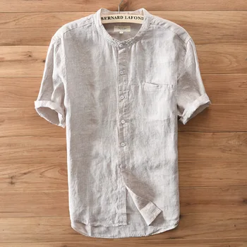 SHIFUREN Nye Sommer Kausale Mænd Shirts Ren bomuld Åndbar kortærmet Mandarin Collar Shirts Størrelse M-XXXL Mandlige Tøj