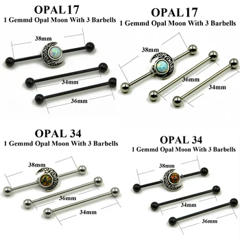 Showlove-Opal Månen Helix Øreringe Industrial Barbell Ear Plug Piercing Smykker med 34mm&36mm&38mmBarbells