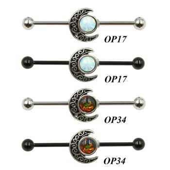 Showlove-Opal Månen Helix Øreringe Industrial Barbell Ear Plug Piercing Smykker med 34mm&36mm&38mmBarbells