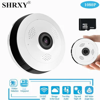 SHRXY 360 Graders Panorama-Vidvinkel MINI Cctv Kamera, 1080P HD-Smart Wireless IP Kamera Fiskeøje Home Security V380 Wifi Kamera