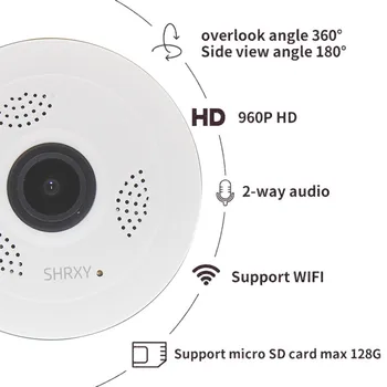 SHRXY 360 Graders Panorama-Vidvinkel MINI Cctv Kamera, 1080P HD-Smart Wireless IP Kamera Fiskeøje Home Security V380 Wifi Kamera