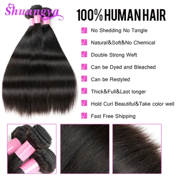 Shuangya 4 Bundter Tilbud Brasilianske Lige Hår Menneskehår Weave Bundter 8-28 Tommer Hair Extensions Naturlige Farve Non Remy