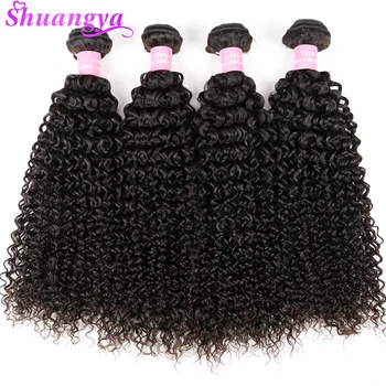 Shuangya mongolsk Kinky Curly menneskehår Bundter Med Lukning Gratis Del 3Bundles Med Lukning Non Remy Human Hair Weave Bundter