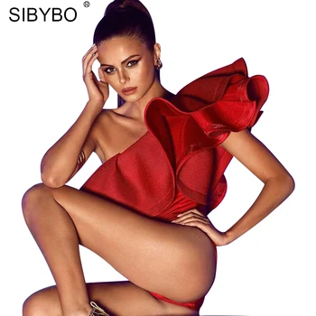 Sibybo 2018 Flæsekanter Bodysuit Kvinder Sort Hvid Sexet, Elegant Playsuit Rompers Dame Buksedragt Bodycon Kombination Af Femme