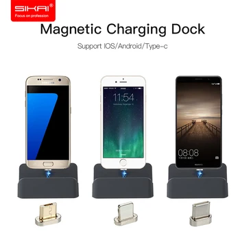 SIKAI 3 i 1 Type-C Android ISO Magnetisk Opladning Dock Station Type C Mikro-USB-Kabel-Magnet Oplader Stå Cradle Til iPhone 8