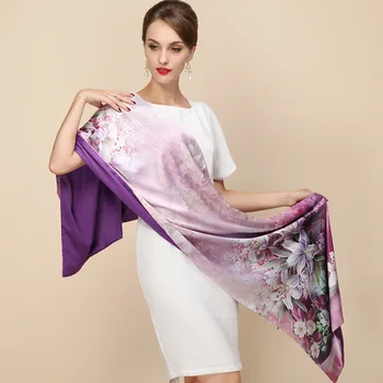 Silke Satin Lange Tørklæde Dobbelt Lag Foråret Pashmina Sjal Kvinder Luksus Tørklæder Mærke Tørklæde høj Kvalitet Printted Hijab