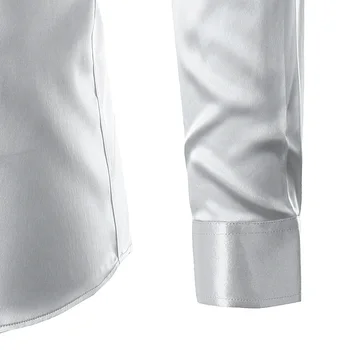 Silke Skjorte Mænd 2017 Satin Glat Mænd Solid Tuxedo Skjorte Business Chemise Homme Casual Slim Fit Skinnende Guld Bryllup Kjole Skjorter