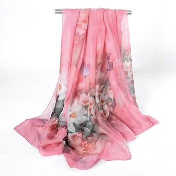 Silke Tørklæde Mulberry Silke Tørklæde i Lang Design-Kvalitet Kvindelige Forår Og Efterår Tørklæde Alle-match Mode Kvinder Satin Pink Sjal