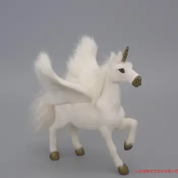 Simulering unicorn toy polyethylen & pelse dejlige vinger unicorn model om 15x16cm 096