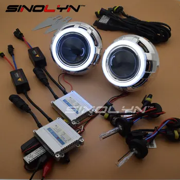 SINOLYN Bil Styling 3.0 LED Angel Devil Eyes Bil Projektor Forlygte Linse Bixenon Retrofit Kit 4300K 6000K 8000K H1 H4 H7 9006