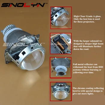 SINOLYN Bil Styling Biler Metal 3,0 tommer HID Bi-xenon Forlygte projektorens Linse W/Vanter Maske, Brug D2S D2H Pærer Lampe