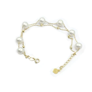Sinya 18k guld Kæde armbånd strand naturlige perler guld perler til kvinder, piger, Mødre elsker længde 16+2cm kan justerbar Hot salg