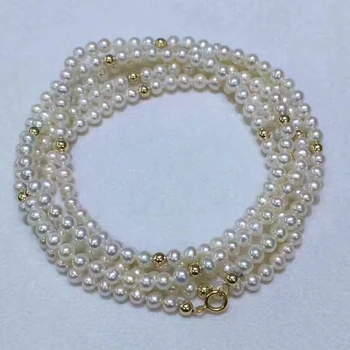 Sinya 3-4mm naturlige perler strand halskæde armbånd med 18k guld perler indvendige længde 45cm eller 90cm frivillig for kvinder, piger Mor