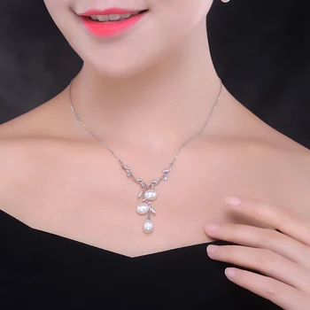 Sinya 925 sterling sølv fine smykker sæt med Naturlige ferskvands perle halskæde og øreringe til kvinder part kjole til aften i sæt