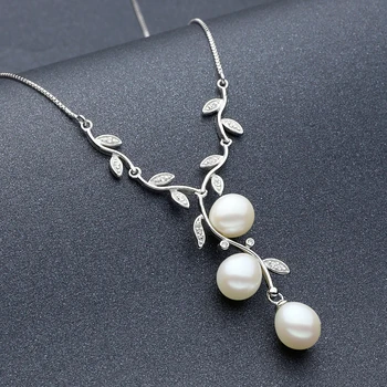 Sinya 925 sterling sølv fine smykker sæt med Naturlige ferskvands perle halskæde og øreringe til kvinder part kjole til aften i sæt