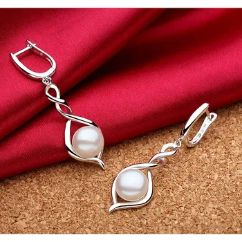 Sinya 925 sterling sølv lange øreringe med Høj glans AAA naturlige Ferskvands perler smykker Jul valentine gave til kvinder