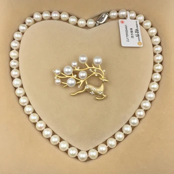Sinya Naturlige ferskvands runde perle perler strand halskæde Chocker broche smykker sæt til Kvinder Mum Nye år Julegave Hot