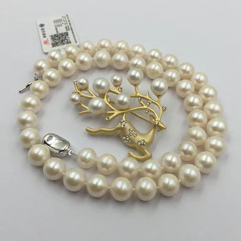 Sinya Naturlige ferskvands runde perle perler strand halskæde Chocker broche smykker sæt til Kvinder Mum Nye år Julegave Hot