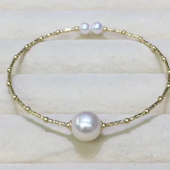 Sinya Naturlige perler 18k AU750 guld tube Armbånd armbånd til kvinder girl Mødre elsker længde cirka 17,5 cm perle, diameter 9-10cm