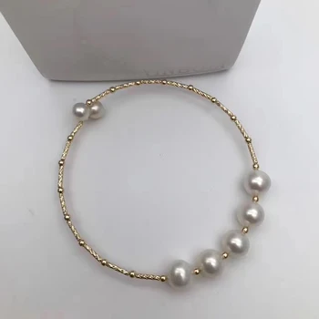 Sinya Naturlige perler 18k guld tube Armbånd armbånd til kvinder, pige, Mor, pige elsker længde cirka 17,5 cm perle, diameter 7-8cm