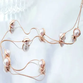 SINZRY Helt nye Lange Smykker, guld farve Simuleret pearl lange Halskæder til kvinder Elegante vinter sweater perle halskæde smykker