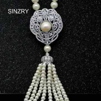SINZRY Luksus smykker AAA cubic zircon micro banet Hvid farve vintage palace simuleret perle kvast lange halskæder til kvinder