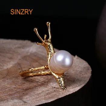 Sinzry Personlighed 925 sterling sølv med håndlavet åbne ende justerbare ringe naturlige perle sneglen kreative ring dame fine smykker