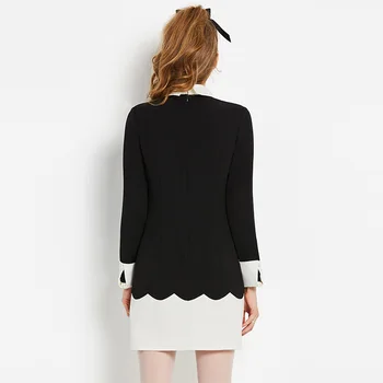 Sisjuly vintage 60'er kjole efteråret sort hvid turn-down krave knæet længde en linje korte mode kvindelige langærmet vintage kjole