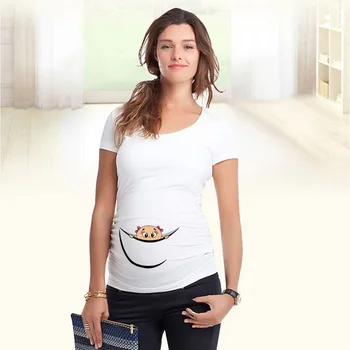 Sjove barsel toppe bomuld baby kigger ud t-shirts til gravide kvinder o-neck t-shirts sommeren graviditet, barsel tøj tøj
