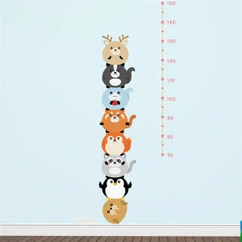 Sjove ocean penguin højde måle wall stickers soveværelse home decor tegnefilm dyr vækst chart vægoverføringsbilleder pvc vægmaleri kunst