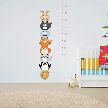 Sjove ocean penguin højde måle wall stickers soveværelse home decor tegnefilm dyr vækst chart vægoverføringsbilleder pvc vægmaleri kunst