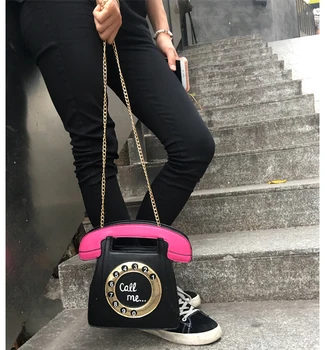 Sjove personlighed mode telefonen form breve damer pu læder håndtaske kæde skuldertaske klap crossbody messenger taske pung