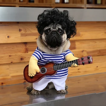 Sjove Pet Guitar Spiller Cosplay Hund Kostume Guitarist Dressing Op Xmas Party Halloween Nye År Tøj for Hunde-og Katte Plus Paryk