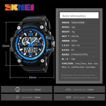 SKMEI Sports Ure Mænd Mode Multi-funktion Chronograph Digital Quartz Dual Display Armbåndsure Relogio Masculino XFCS