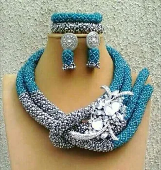 Sky Blue Silver Afrikanske Chunky Perler Smykke Sæt Mode Nigerianske Bryllup Smykker Sæt, Kvinder Nye Gratis Fragt WD924