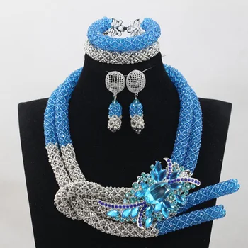 Sky Blue Silver Afrikanske Chunky Perler Smykke Sæt Mode Nigerianske Bryllup Smykker Sæt, Kvinder Nye Gratis Fragt WD924