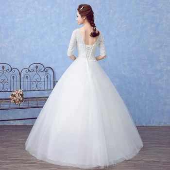 Skønhed-Emily 2018 Princess Bride Enkle Hvide brudekjoler Scoop Korte Ærmer snøre Blonder brudekjoler Vestido de casamento