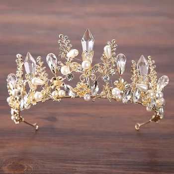 Skønhed Klassiske brude Tiara Brud Crown Hovedklæde Barok Rhinestone dronningens Krone hår klip Bryllup Hår Tilbehør Smykker