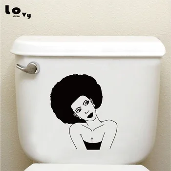 Skønhed Sort Afrikansk Kvinde Vinyl Toilet Klistermærker vægoverføringsbilleder Home Decor TS017