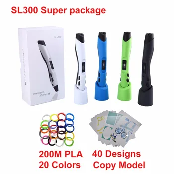 SL300 Børn doodle toy pen 3D-pen med 22 *10M PLA filament LCD-kontrol, hastighed og temperatur sikkert for børn at bruge
