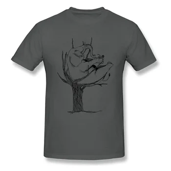 Slappe af Elefant På Et Træ Mænd Blyant Tegning Hvid T-shirt Kreative Tegneserie Design Mandlige Bomuld T-Shirts Sjove Søde Dyr