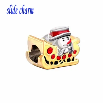 Slide-charm Gratis forsendelse Europa og den nye notering snemanden Jul slæde amulet charm perler passer til Pandora armbånd