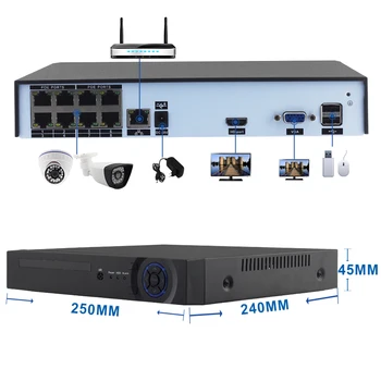 Smar CCTV NVR 8CH H. 264 Onvif Video-Optager HI3520D Sensor Netværk NVR for 720P 960P 1080P IP-Kamera, HDMI, VGA CCTV-System