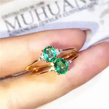 Smaragd ring Gratis fragt 925 sterling sølv Natural real emerald Fine grønne perle smykker 4*6mm