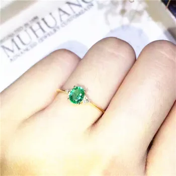 Smaragd ring Gratis fragt 925 sterling sølv Natural real emerald Fine grønne perle smykker 4*6mm